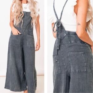 Easel Charcoal Wide Leg Jumpsuit